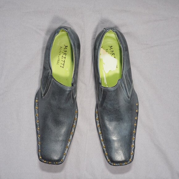Moretti Black Label Shoes Men 12 Gray Loafer Dress Studded Riveted Bold Textured main image 6